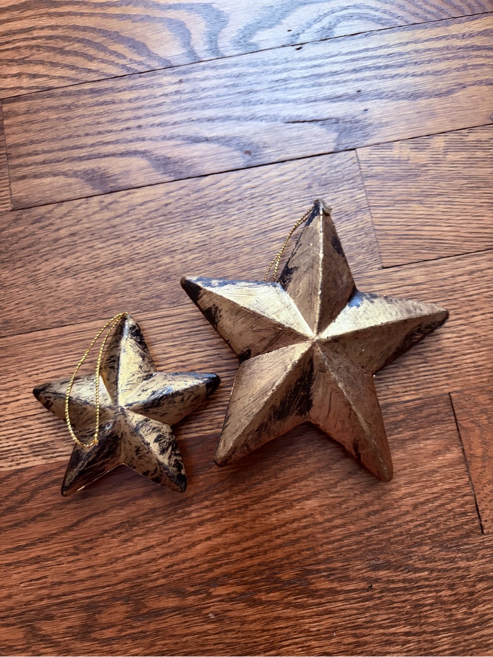 Set of 2 Star Holiday Christmas Ornaments Rustic Celestial Distressed Black Gold